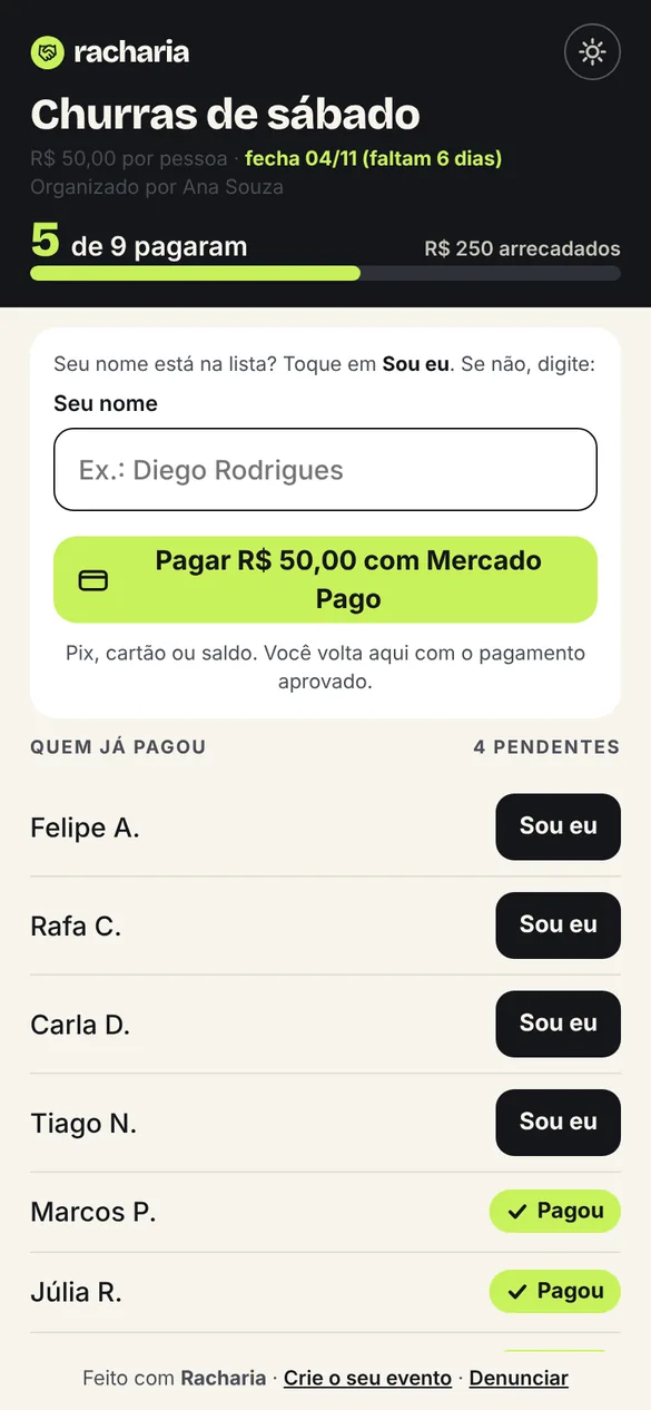 Lista de quem pagou e quem falta